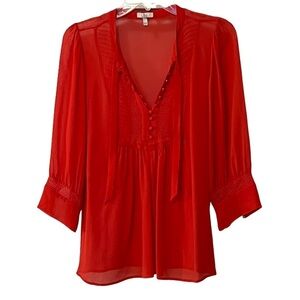 Joie Chiffon Popover 3/4 Sleeve Pleated Blouse Top XS with undershirt semi sheer
